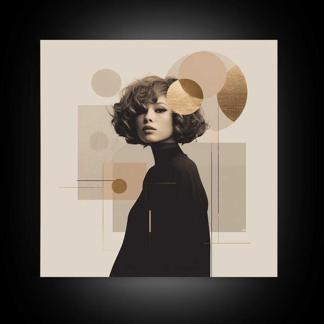 Mod 1960s Beauty Portrait Framed Canvas Print, Hair Salon Art, Home Decor, Living Room Decor, Fine Art, Style, Contemporary Art, HSA-1x1-67