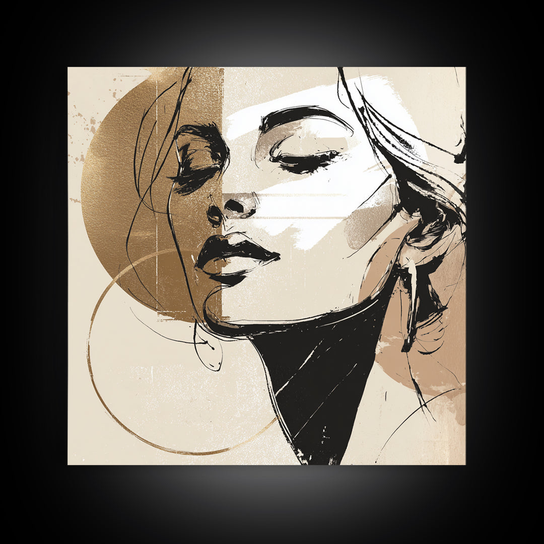 Black and White Line Art Salon Figure Framed Canvas Print, Hair Salon Art, Black Wall Art, Living Room Decor, Fine Art, Style, HSA-1x1-7