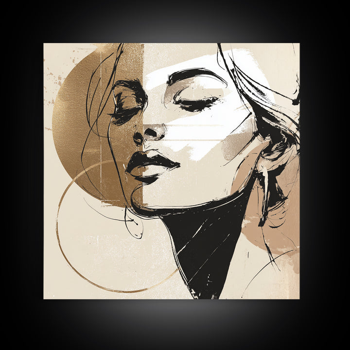 Black and White Line Art Salon Figure Framed Canvas Print, Hair Salon Art, Black Wall Art, Living Room Decor, Fine Art, Style, HSA-1x1-7