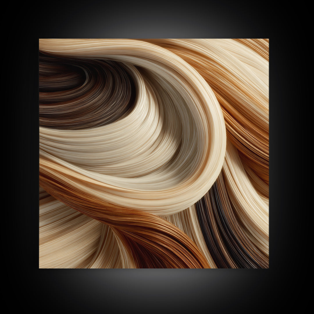 Abstract Hair Strands Forming Elegant Waves Canvas Print, Hair Salon Art, Neutral Decor, Living Room Decor, Abstract Art, Style, HSA-1x1-75