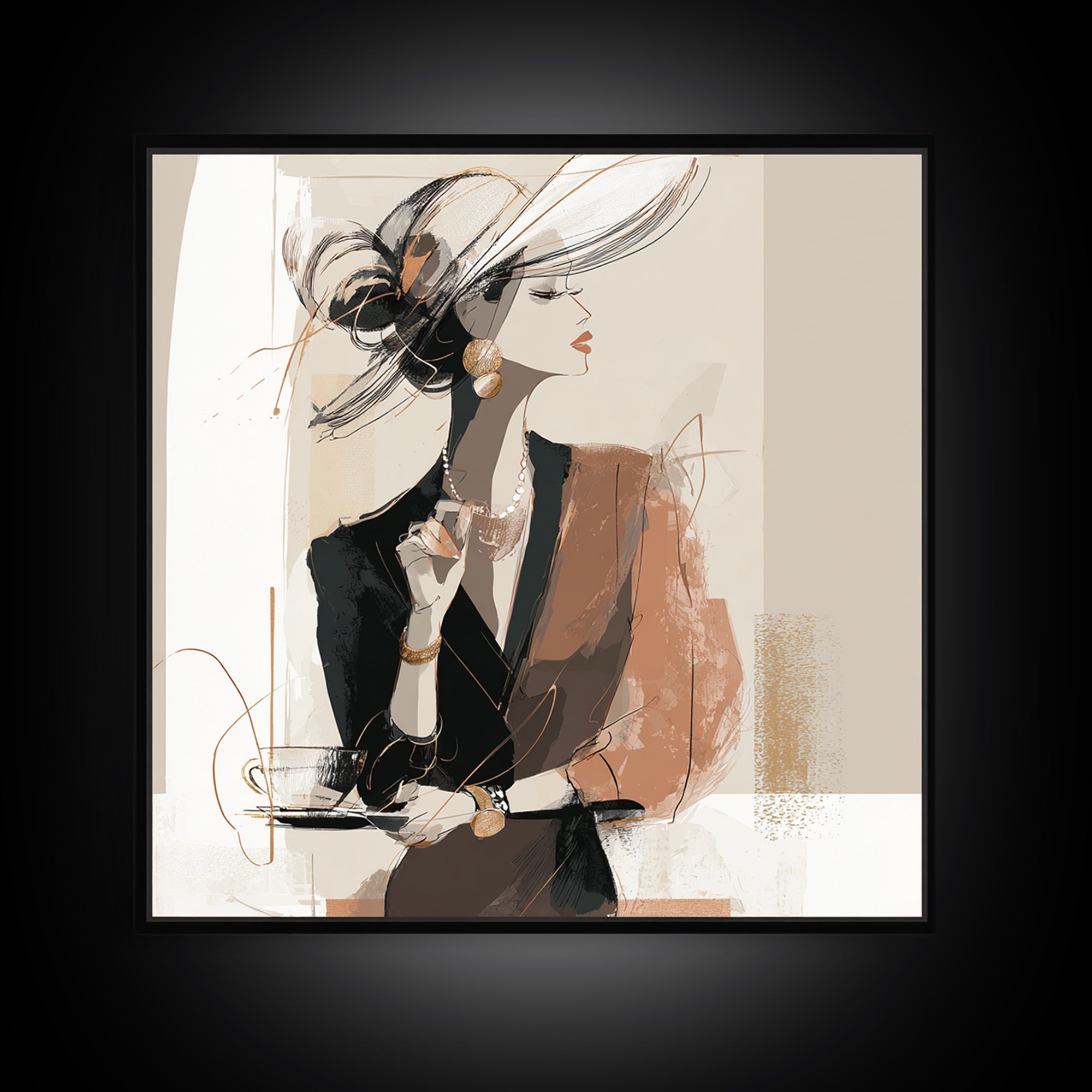 Black and White Line Art Salon Figure Framed Canvas Print, Hair Salon Art, Modern Decor, Living Room Decor, Fine Art, Style, HSA-1x1-79