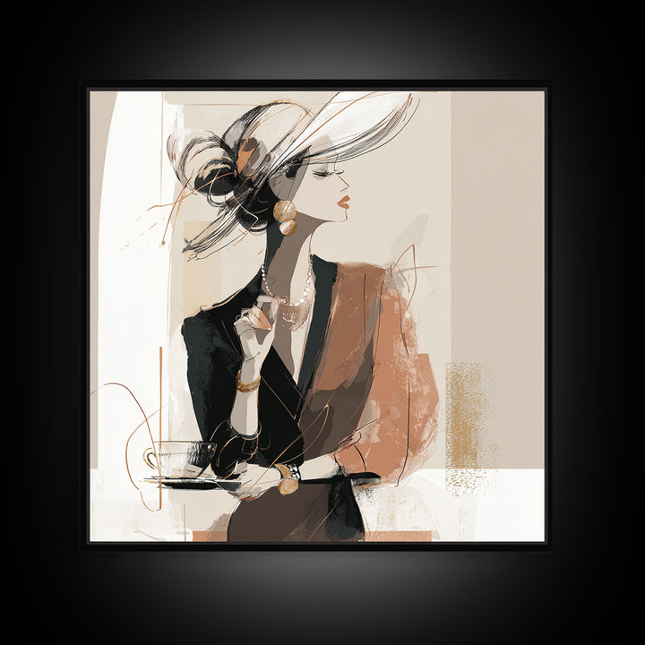 Black and White Line Art Salon Figure Framed Canvas Print, Hair Salon Art, Modern Decor, Living Room Decor, Fine Art, Style, HSA-1x1-79