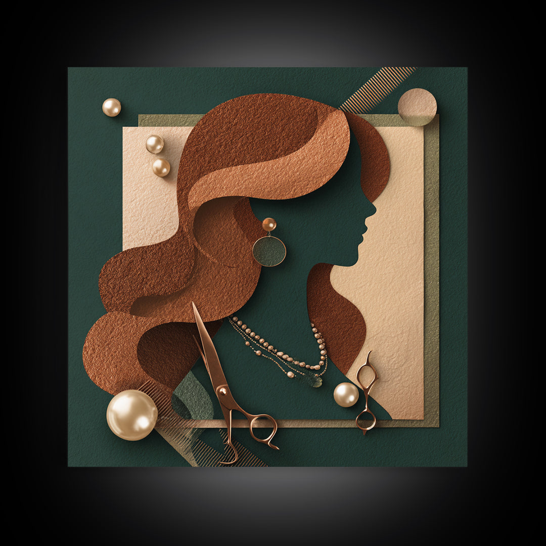 Copper Hair Silhouette Canvas Print, Hair Salon Art, Gallery Decor, Living Room Decor, Oil Painting, Style, Wall Art, HSA-1x1-82