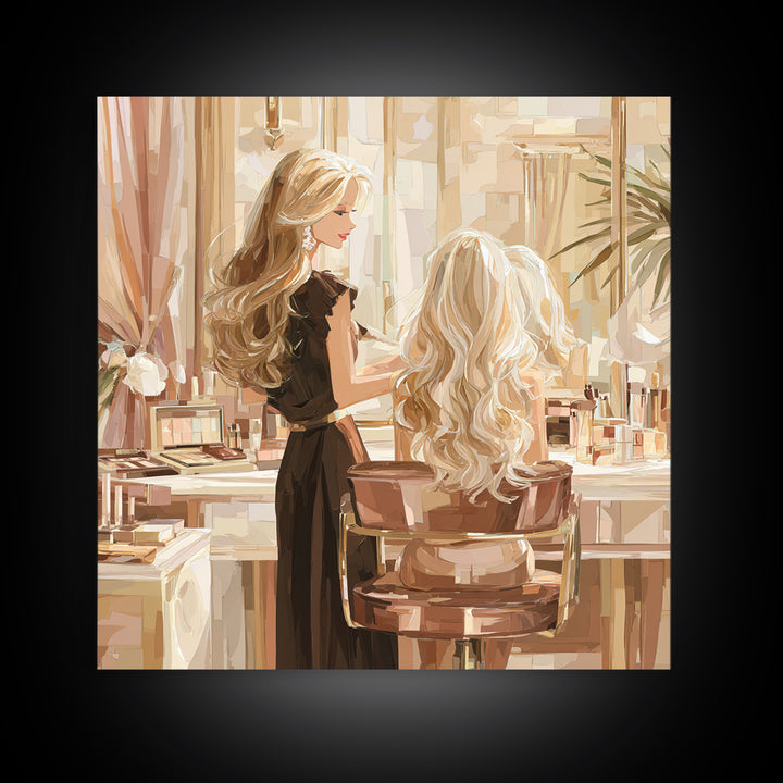 Blonde Waves Painted Framed Canvas Print, Hair Salon Art, Textured Painting, Living Room Decor, Fine Art, Style, Black Art, HSA-1x1-88