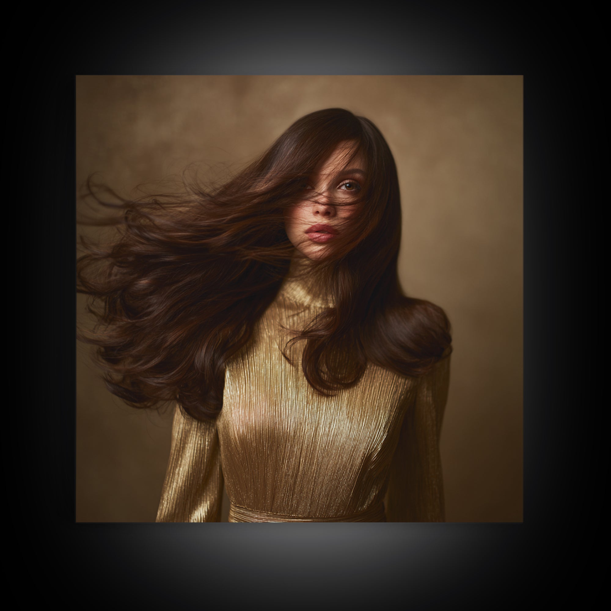 Fashion Portrait with Flowing Glossy Hair Canvas Print, Hair Salon Art, Wall Art, Living Room Decor, Fine Art, Style, HSA-1x1-97