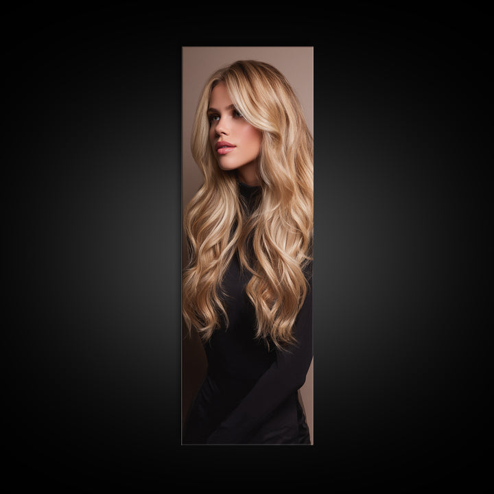 Blonde Waves Painted Canvas Print, Hair Salon Art, Digital Download Art, Living Room Decor, Fine Art, Style, Home Decor, HSA-1x3-100