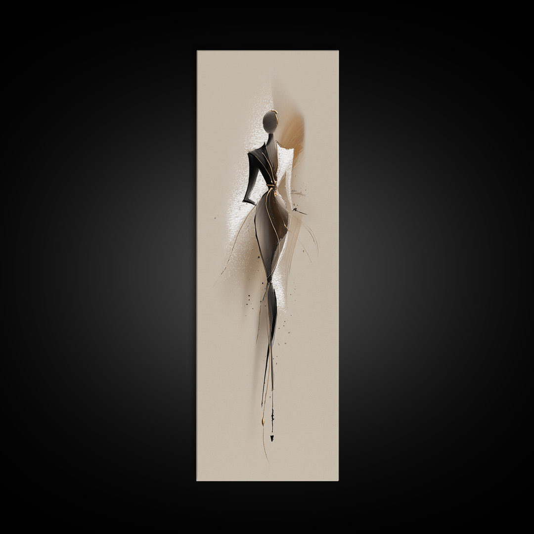 Black and White Line Art Salon Figure Framed Canvas Print, Hair Salon Art, Art, Living Room Decor, Style, Black Art Prints, HSA-1x3-19