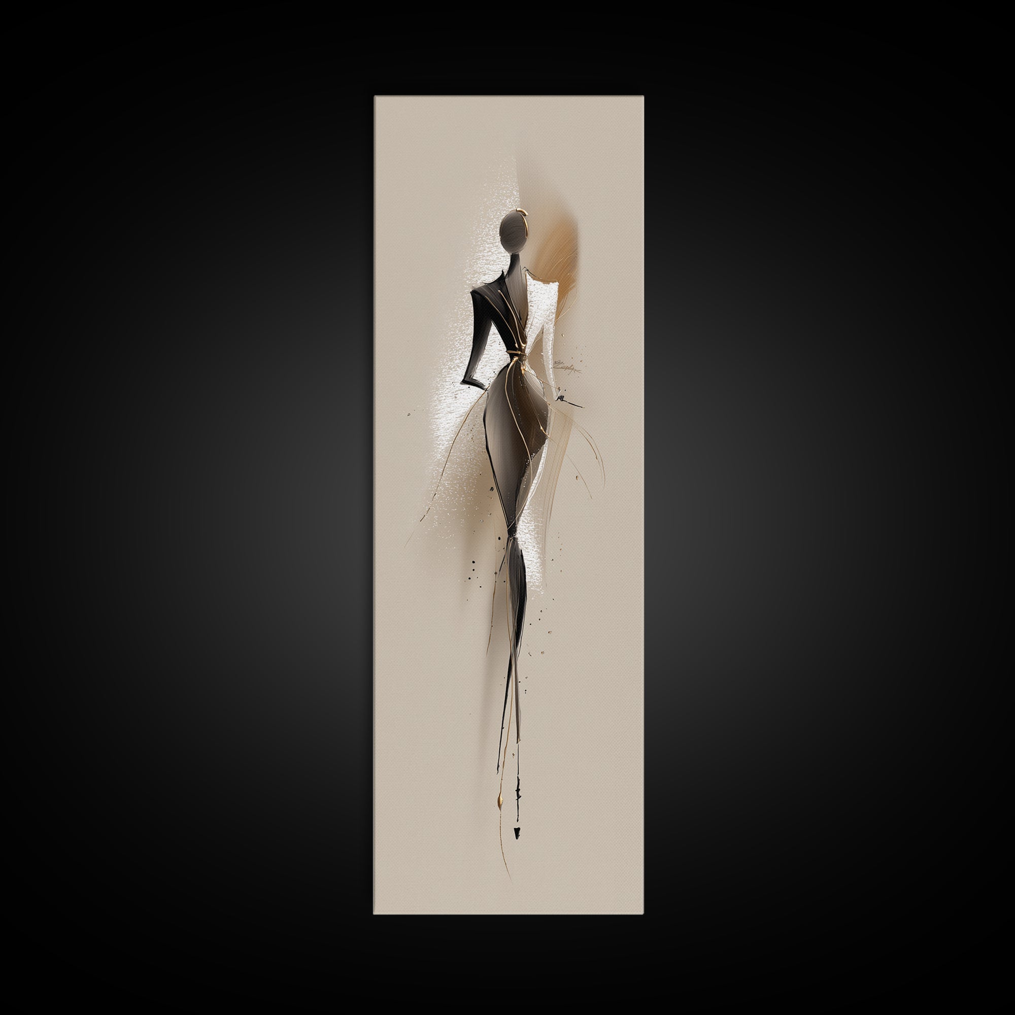 Black and White Line Art Salon Figure Framed Canvas Print, Hair Salon Art, Art, Living Room Decor, Style, Black Art Prints, HSA-1x3-19