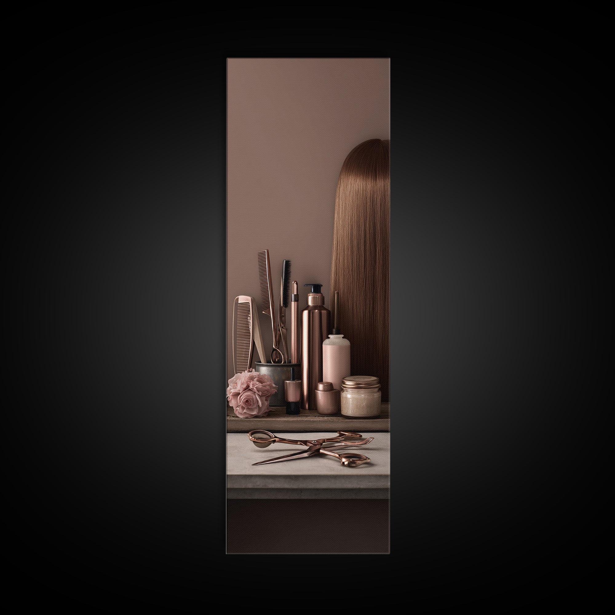 Rose Gold Salon Tool Still Life Canvas Print, Hair Salon Art, Afrocentric Art, Living Room Decor, Style, Statement Artwork, HSA-1x3-2