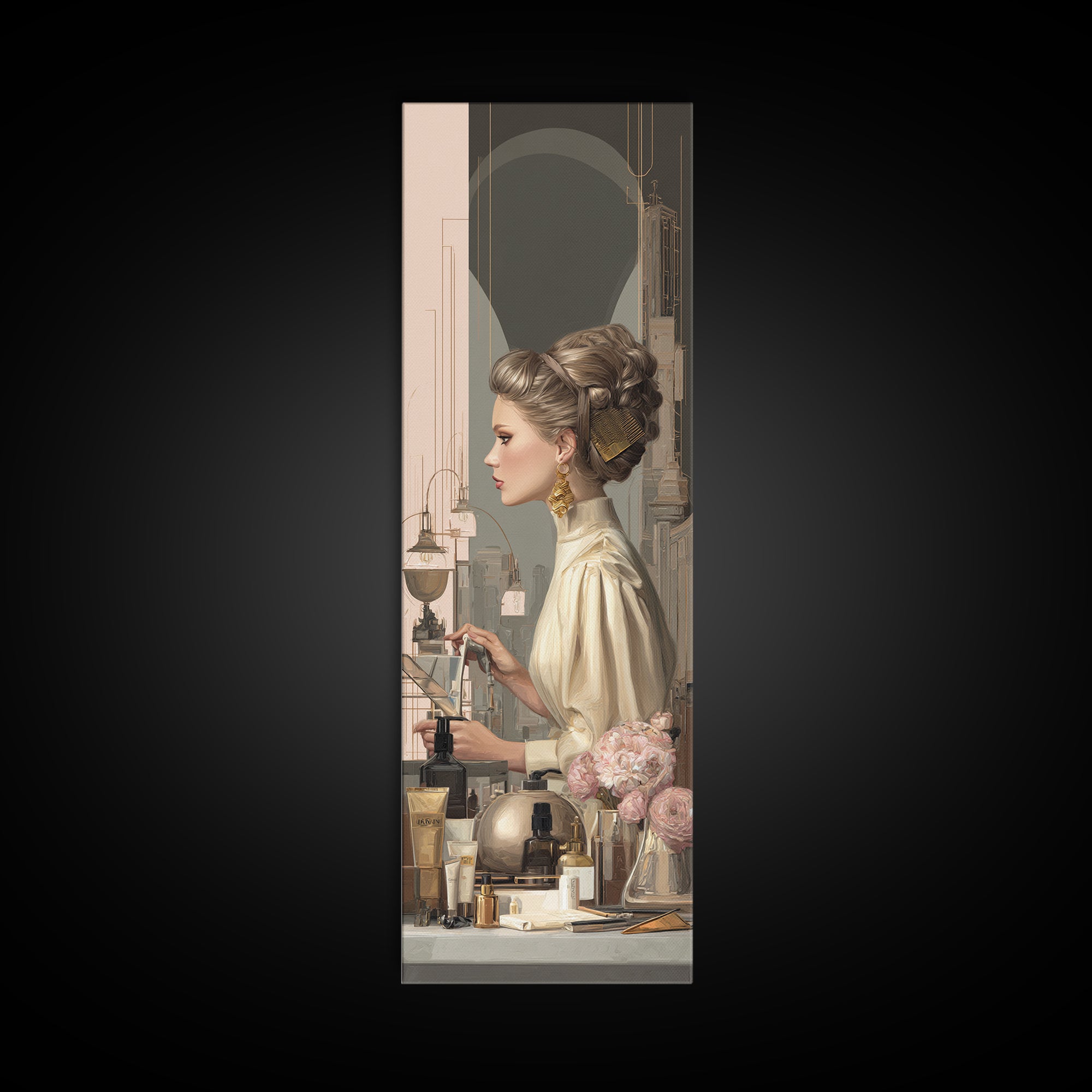 Minimal Female Profile Framed Canvas Print, Hair Salon Art, Luxury Decor, Living Room Decor, Fine Art, Style, HSA-1x3-24