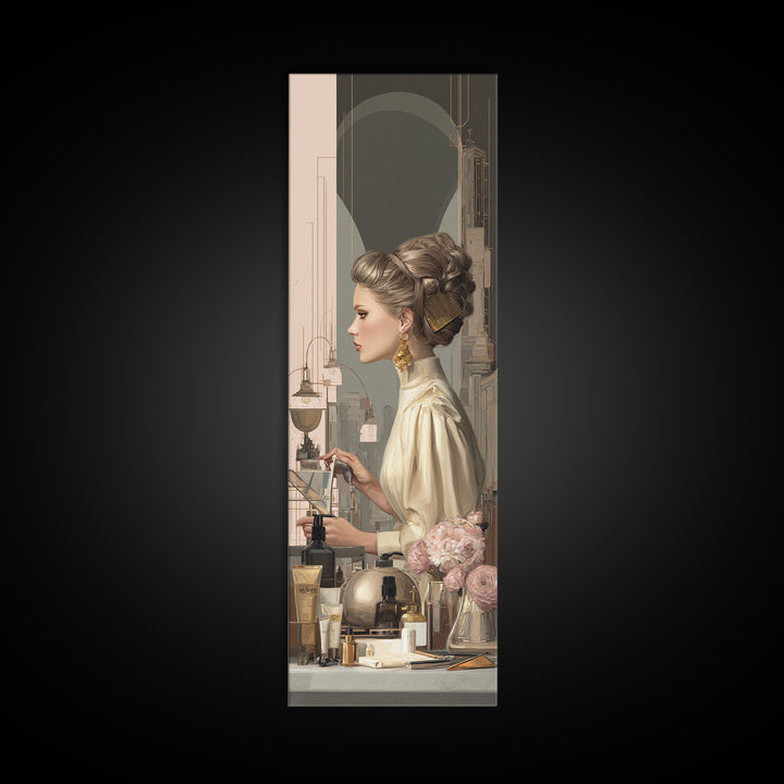 Minimal Female Profile Framed Canvas Print, Hair Salon Art, Luxury Decor, Living Room Decor, Fine Art, Style, HSA-1x3-24