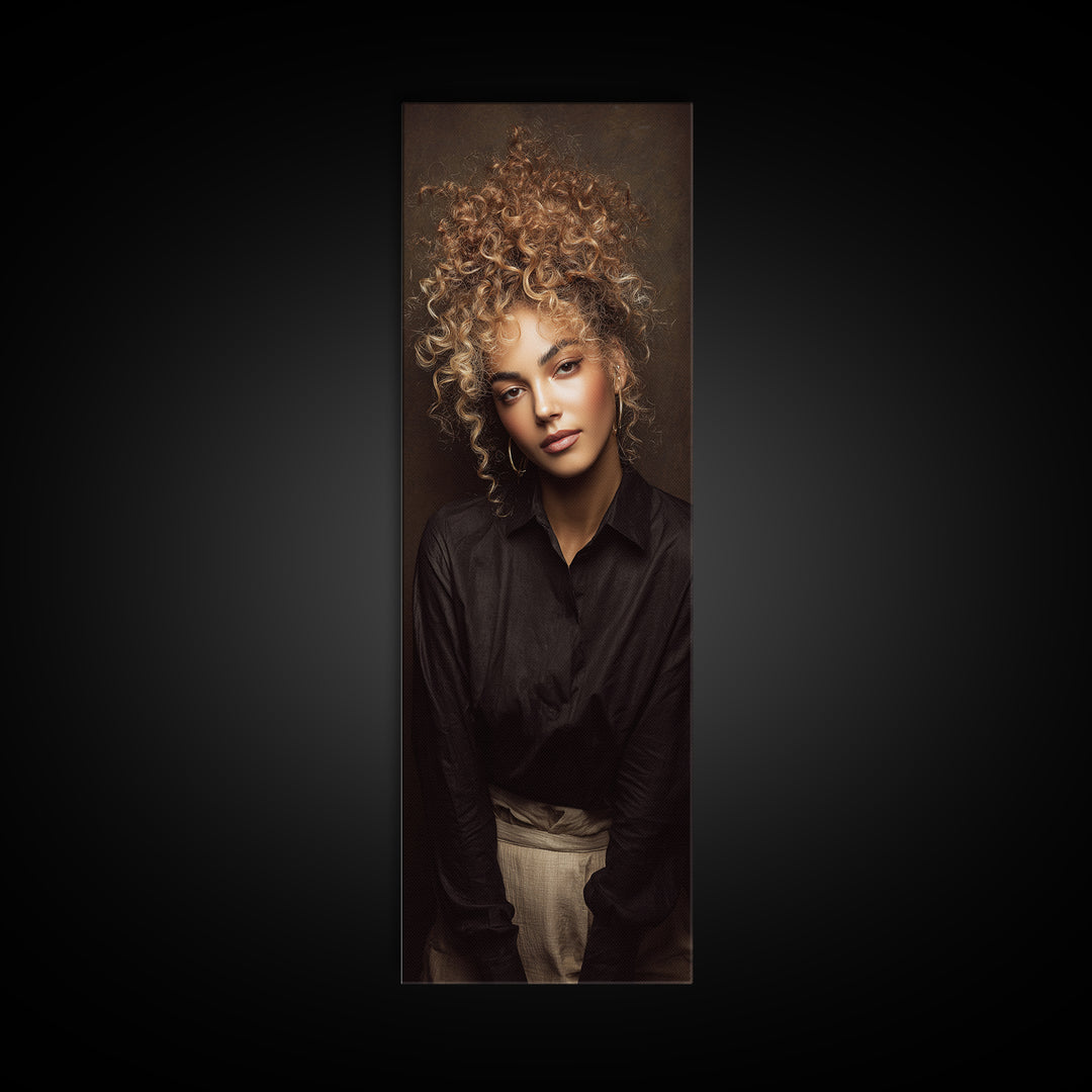 Curly Hair Portrait Canvas Print, Hair Salon Art, Digital Prints, Living Room Decor, Oil Painting, Style, Black Woman Art, HSA-1x3-27