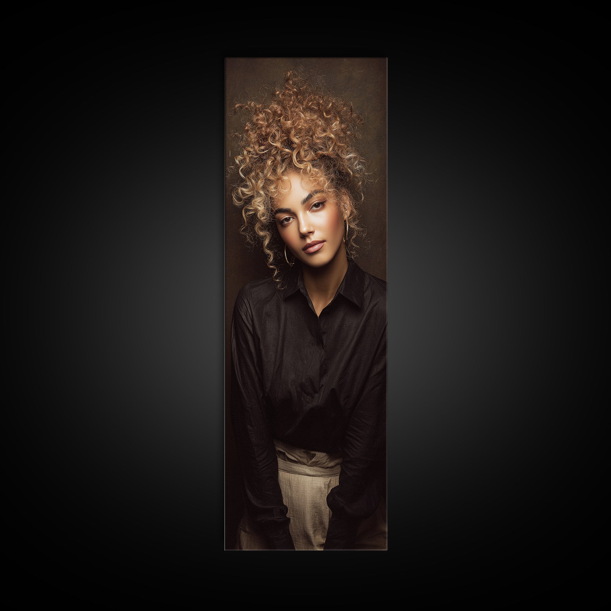 Curly Hair Portrait Canvas Print, Hair Salon Art, Digital Prints, Living Room Decor, Oil Painting, Style, Black Woman Art, HSA-1x3-27