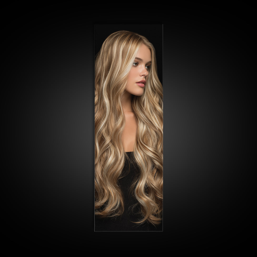 Blonde Waves Painted Canvas Print, Hair Salon Art, Room Decor, Living Room Decor, Fine Art, Style, Metal Wall Art, Black Art, HSA-1x3-28