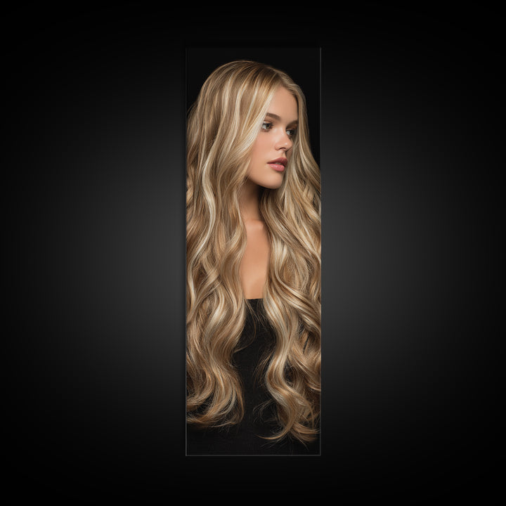 Blonde Waves Painted Canvas Print, Hair Salon Art, Room Decor, Living Room Decor, Fine Art, Style, Metal Wall Art, Black Art, HSA-1x3-28