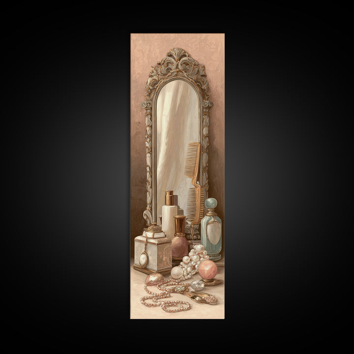 Baroque Mirror and Comb Still Life Framed Canvas Print, Hair Salon Art, Neutral Decor, Living Room Decor, Fine Art, Style, HSA-1x3-29