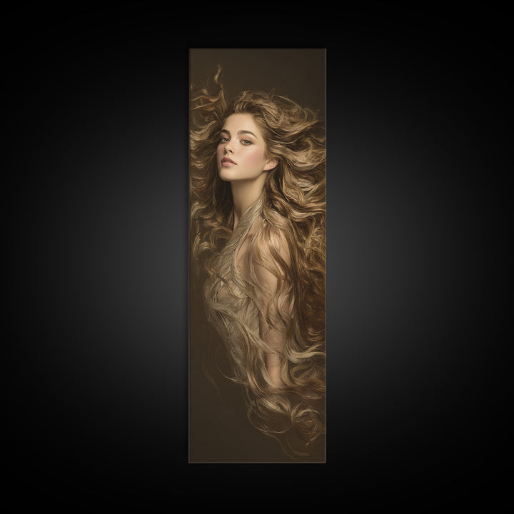 Fashion Portrait with Flowing Glossy Hair Canvas Print, Hair Salon Art, Fine Art Print, Living Room Decor, Fine Art, Style, HSA-1x3-37