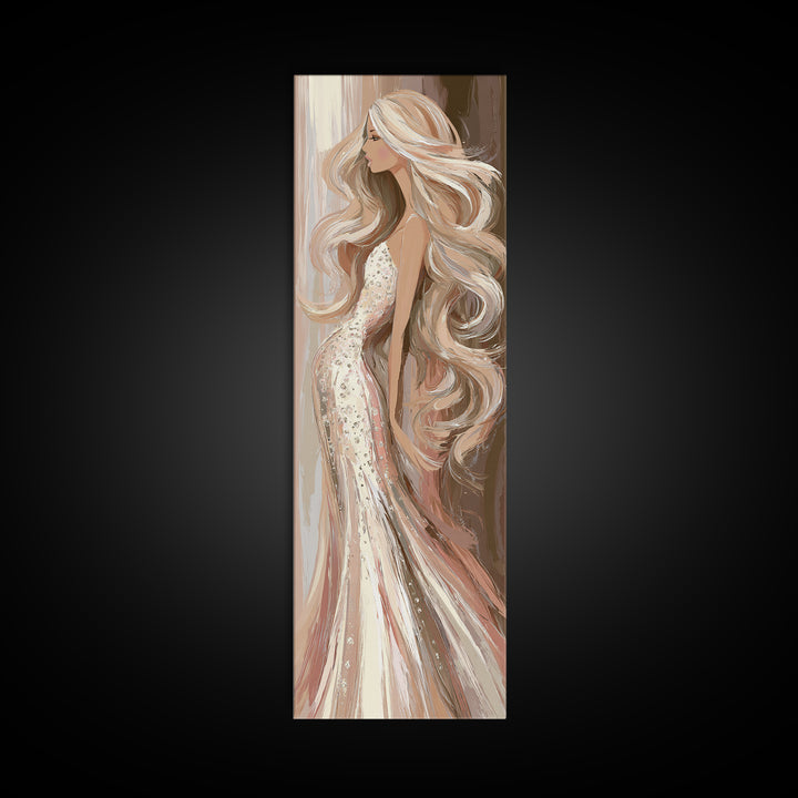 Blonde Waves Painted Framed Canvas Print, Hair Salon Art, Modern Decor, Living Room Decor, Fine Art, Style, Wall Decor, HSA-1x3-4