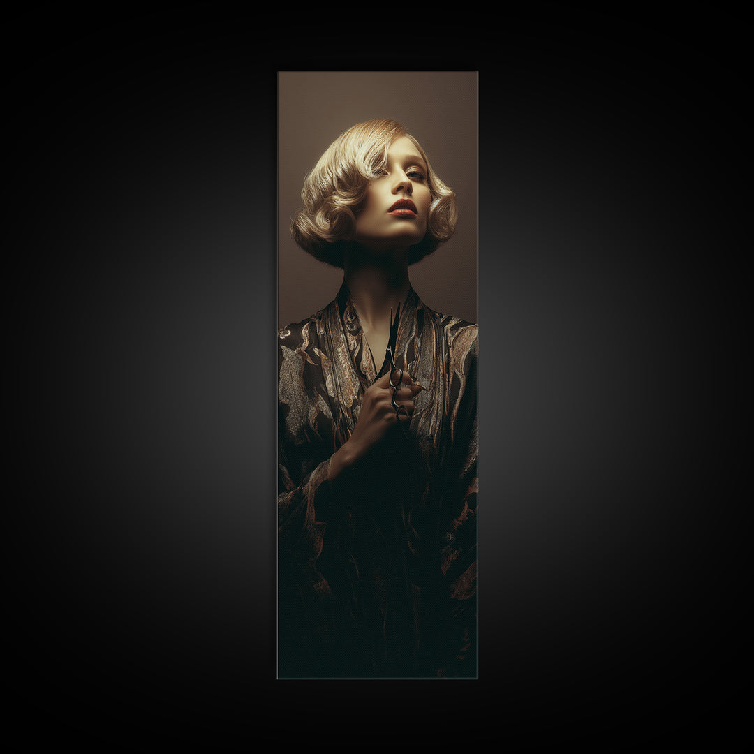 Woman with Dramatic Bob Haircut in Art Canvas Print, Hair Salon Art, Digital Prints, Living Room Decor, Fine Art, Style, HSA-1x3-40