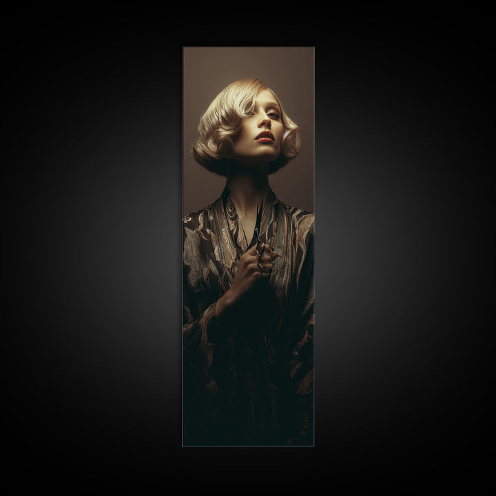 Woman with Dramatic Bob Haircut in Art Canvas Print, Hair Salon Art, Digital Prints, Living Room Decor, Fine Art, Style, HSA-1x3-40
