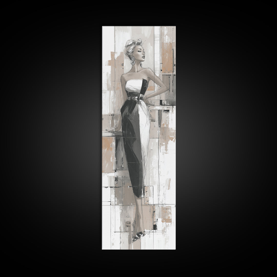 Black and White Line Art Salon Figure Canvas Print, Hair Salon Art, Metal Wall Art, Living Room Decor, Fine Art, Style, HSA-1x3-43