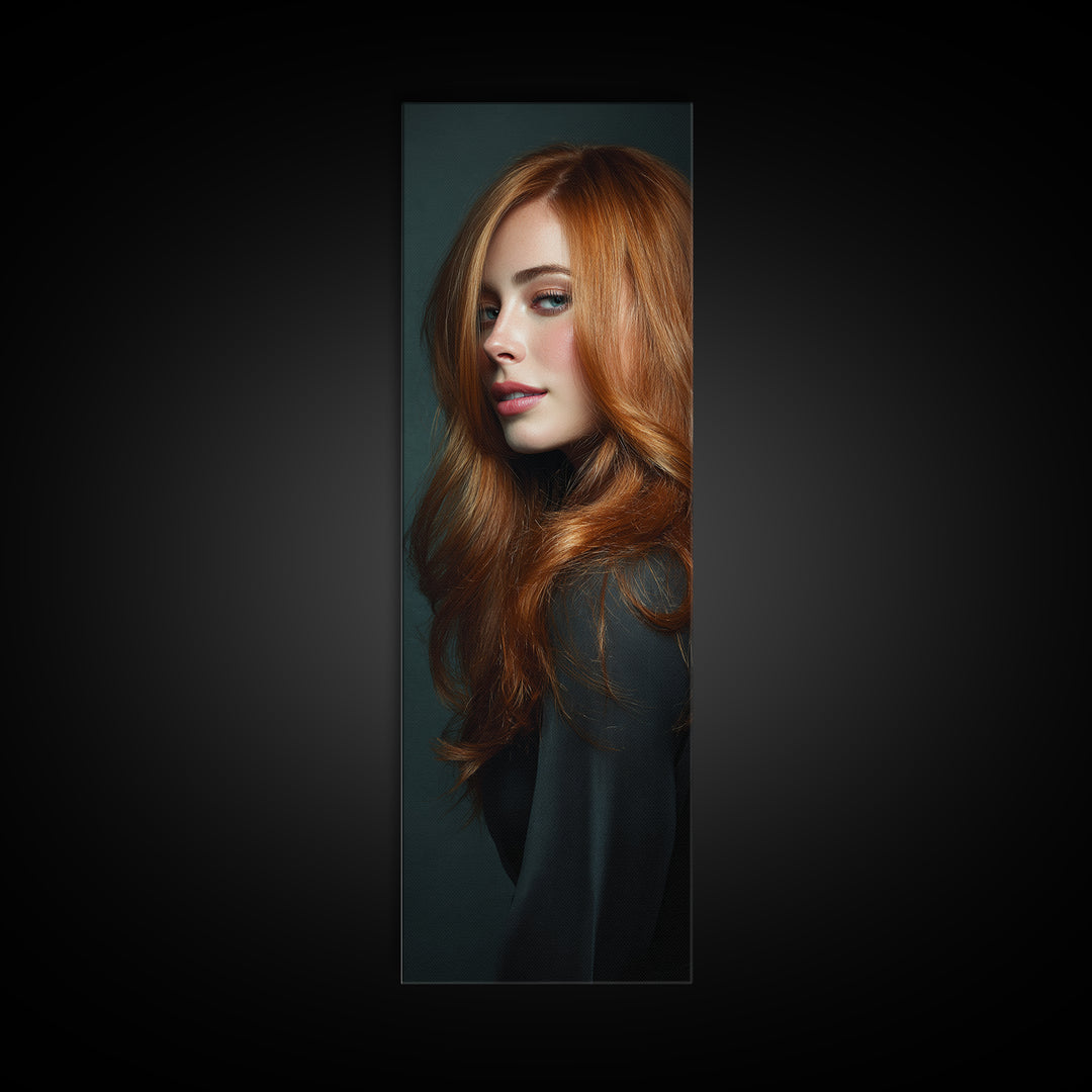 Copper Hair Silhouette Framed Canvas Print, Hair Salon Art, Girls Room Decor, Living Room Decor, Fine Art, Style, HSA-1x3-46