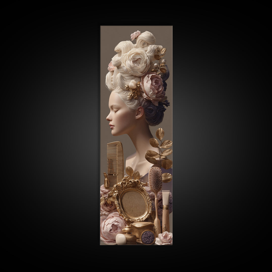 Baroque Mirror and Comb Still Life Canvas Print, Hair Salon Art, Hairdresser Gift, Living Room Decor, Fine Art, Style, HSA-1x3-5