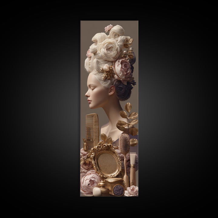 Baroque Mirror and Comb Still Life Canvas Print, Hair Salon Art, Hairdresser Gift, Living Room Decor, Fine Art, Style, HSA-1x3-5