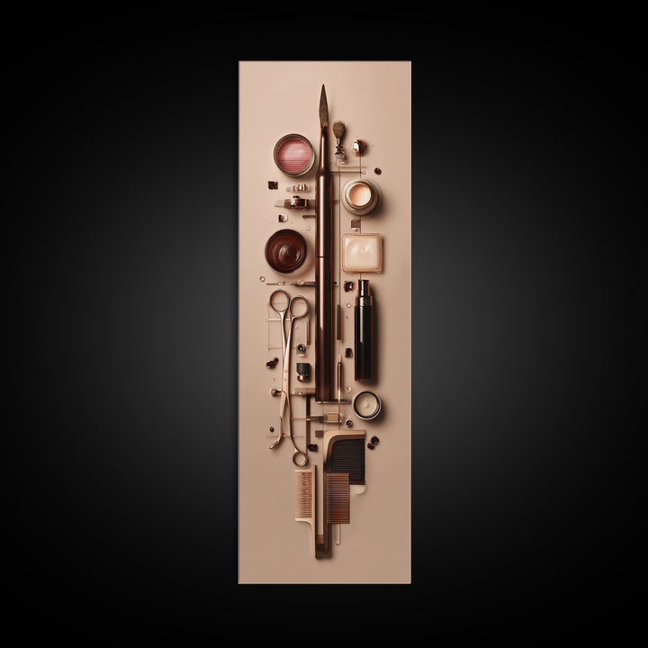Rose Gold Salon Tool Still Life Framed Canvas Print, Hair Salon Art, Salon, Living Room Decor, Fine Art, Style, HSA-1x3-50