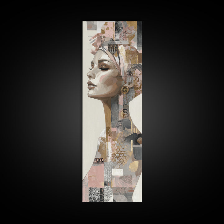 Mod 1960s Beauty Portrait Canvas Print, Hair Salon Art, Black Wall Art, Living Room Decor, Fine Art, Style, Afrocentric Art, HSA-1x3-55