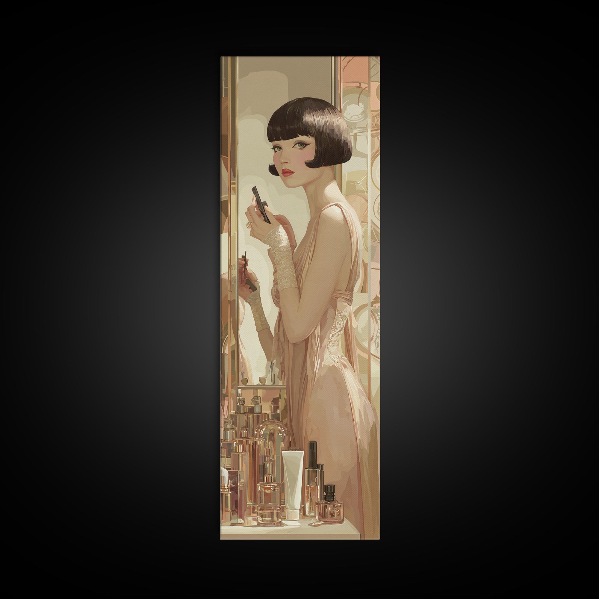 Woman with Dramatic Bob Haircut in Art Framed Canvas Print, Hair Salon Art, Printable Art, Living Room Decor, Fine Art, Style, HSA-1x3-64