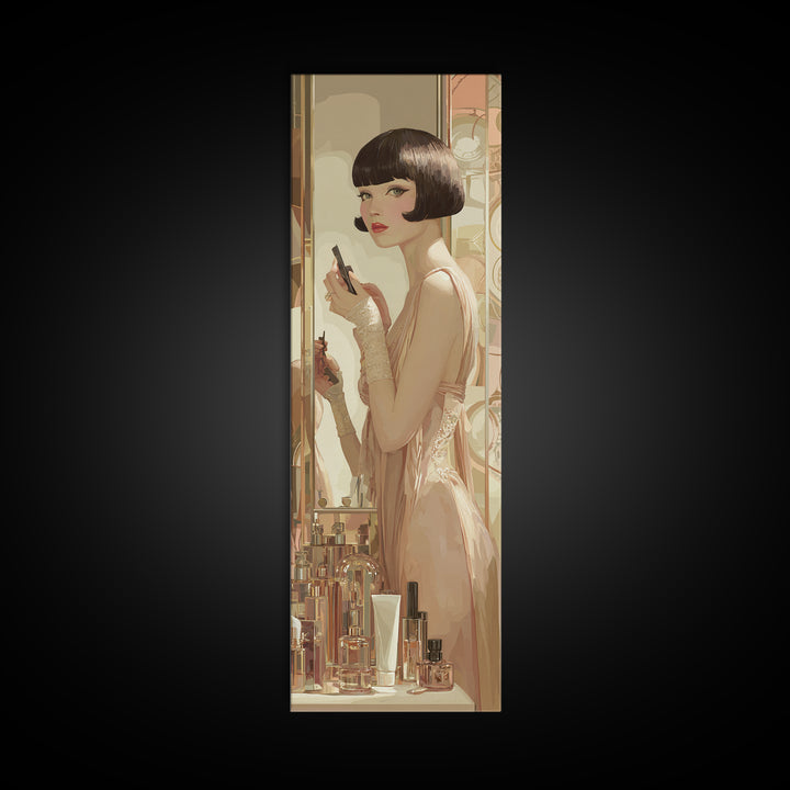 Woman with Dramatic Bob Haircut in Art Framed Canvas Print, Hair Salon Art, Printable Art, Living Room Decor, Fine Art, Style, HSA-1x3-64
