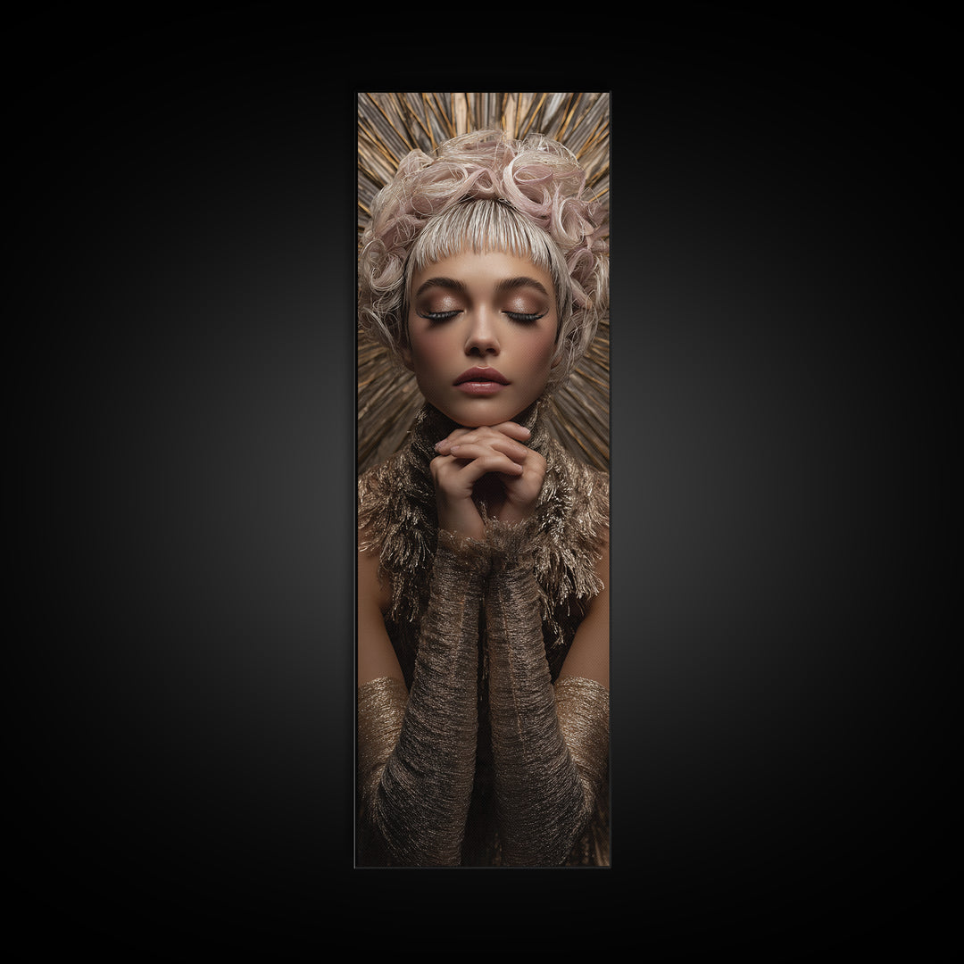 Glamour Face Portrait Canvas Print, Hair Salon Art, Black Wall Art, Living Room Decor, Oil Painting, Style, Afrocentric Art, HSA-1x3-68