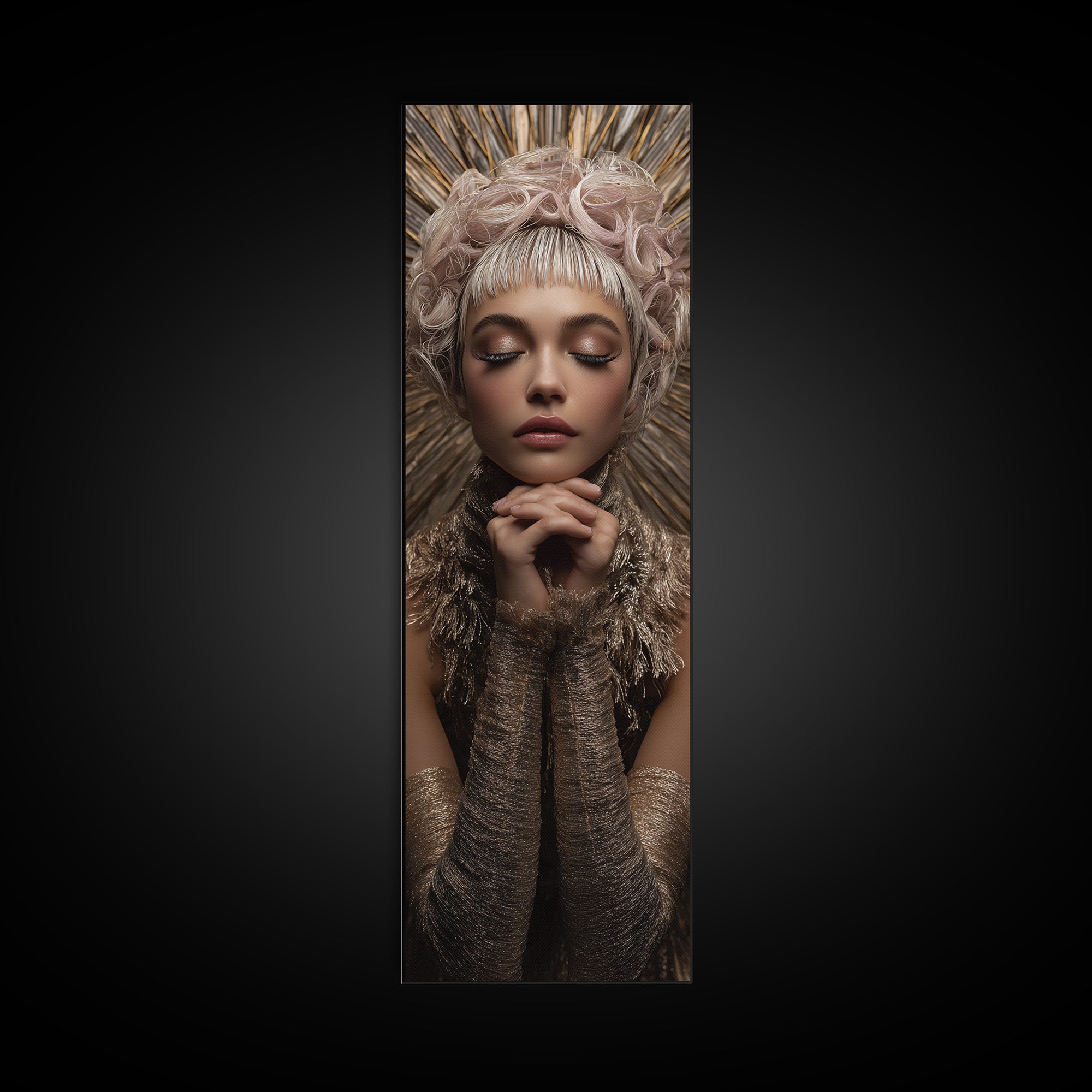 Glamour Face Portrait Canvas Print, Hair Salon Art, Black Wall Art, Living Room Decor, Oil Painting, Style, Afrocentric Art, HSA-1x3-68