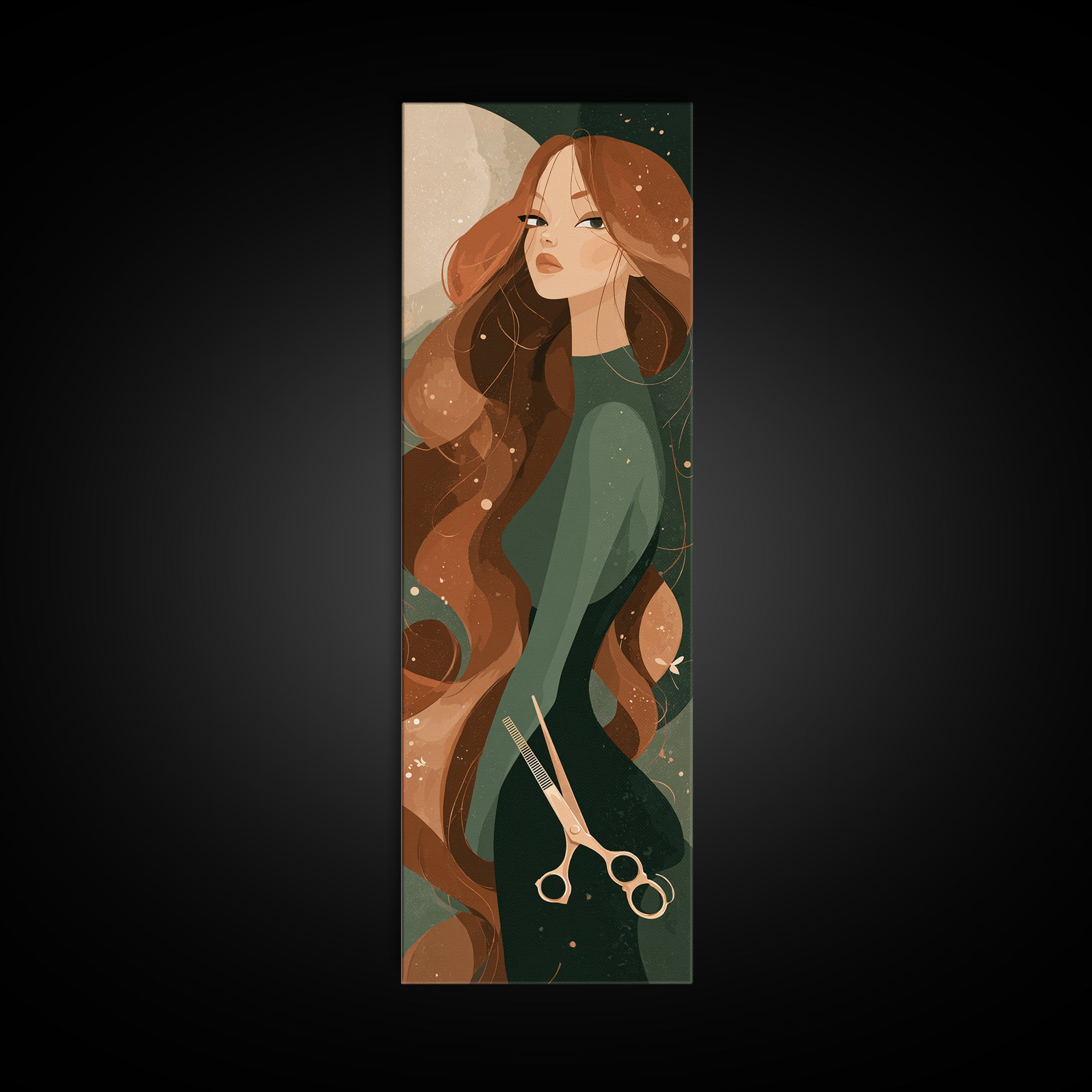 Copper Hair Silhouette Framed Canvas Print, Hair Salon Art, Girls Room Decor, Living Room Decor, Fine Art, Style, HSA-1x3-70