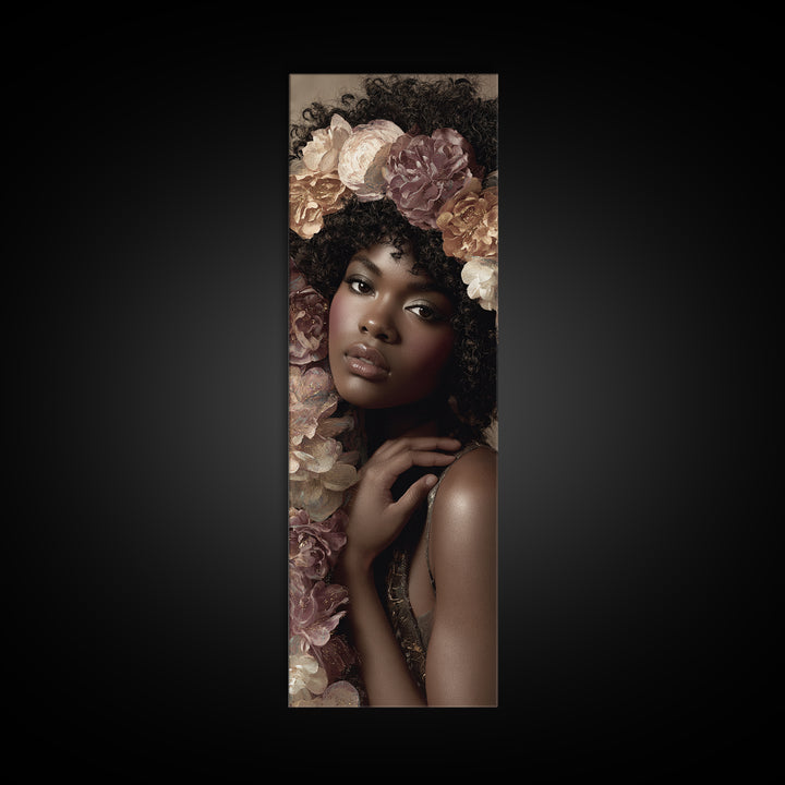 Afro Hair Portrait Framed Canvas Print, Hair Salon Art, African American Art, Living Room Decor, Oil Painting, Style, HSA-1x3-80