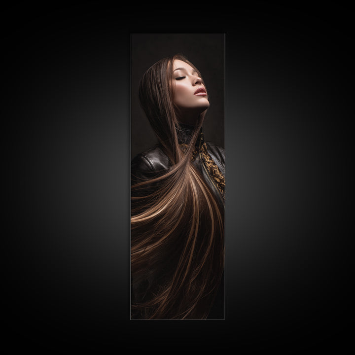 Fashion Portrait with Flowing Glossy Hair Canvas Print, Hair Salon Art, Art, Living Room Decor, Oil Painting, Style, HSA-1x3-85
