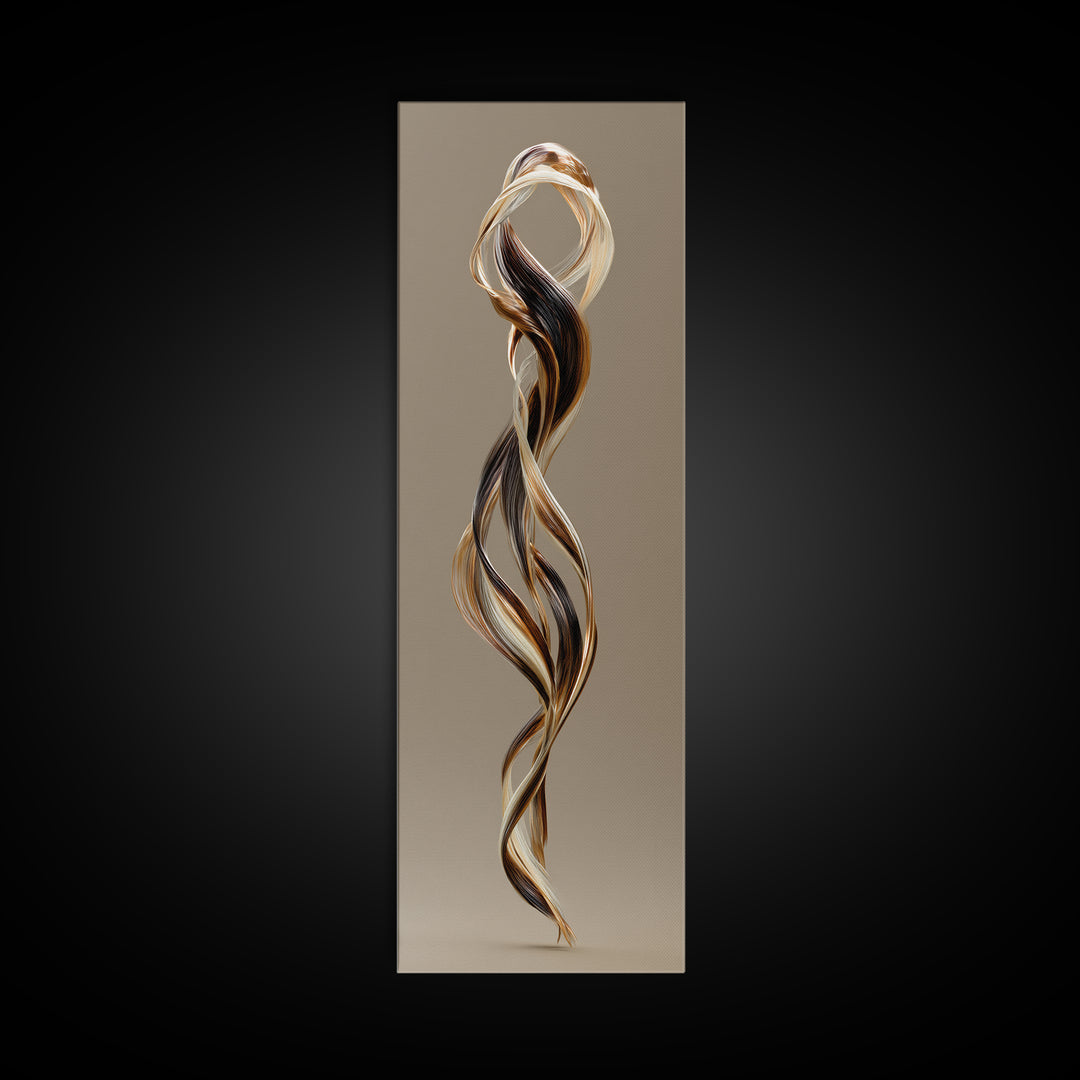 Hair Strands Turning into Abstract Ribbons Canvas Print, Hair Salon Art, Gallery Decor, Living Room Decor, Abstract Art, Style, HSA-1x3-9