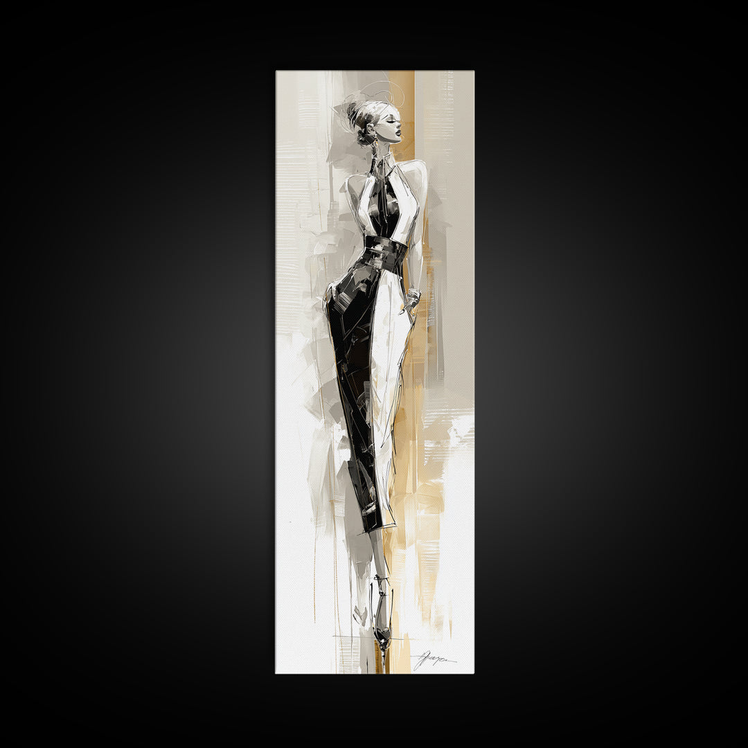 Black and White Line Art Salon Figure Framed Canvas Print, Hair Salon Art, Hair Stylist, Living Room Decor, Fine Art, Style, HSA-1x3-91