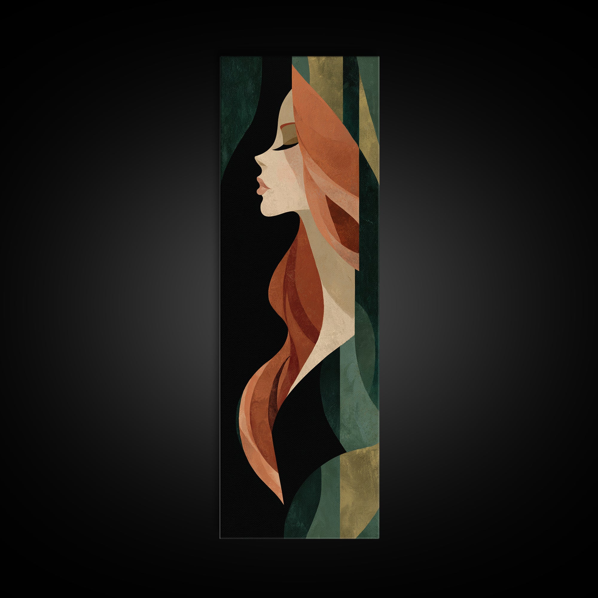 Copper Hair Silhouette Canvas Print, Hair Salon Art, Modern Decor, Living Room Decor, Fine Art, Style, Digital Prints, HSA-1x3-94