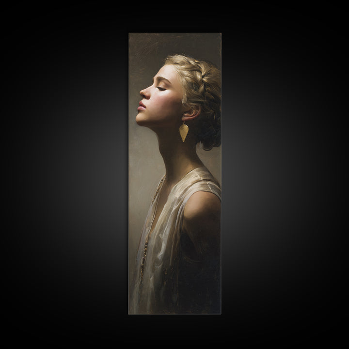 Minimal Female Profile Framed Canvas Print, Hair Salon Art, Black Owned Art, Living Room Decor, Abstract Art, Style, HSA-1x3-96