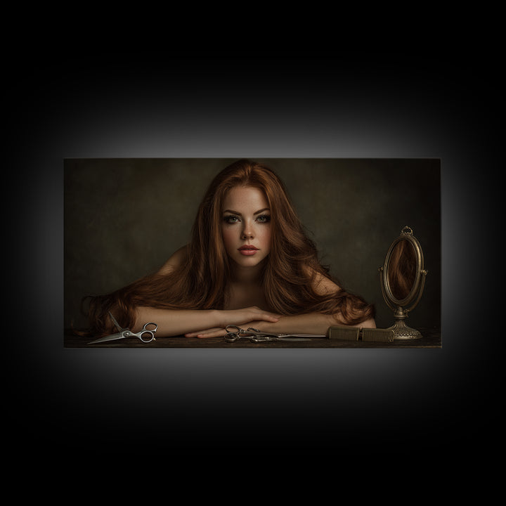 Glamour Face Portrait Framed Canvas Print, Hair Salon Art, Black Girl Art, Living Room Decor, Fine Art, Style, Modern Decor, HSA-2x1-100
