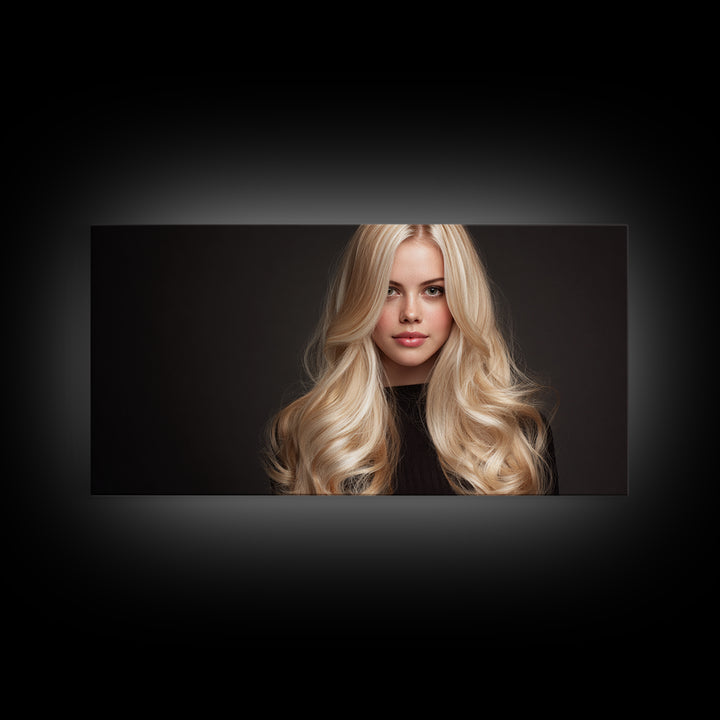 Blonde Waves Painted Framed Canvas Print, Hair Salon Art, Luxury Decor, Living Room Decor, Fine Art, Style, Printable Wall Art, HSA-2x1-12
