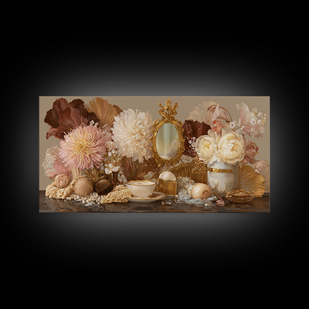 Baroque Mirror and Comb Still Life Framed Canvas Print, Hair Salon Art, Minimalist Decor, Living Room Decor, Fine Art, Style, HSA-2x1-13