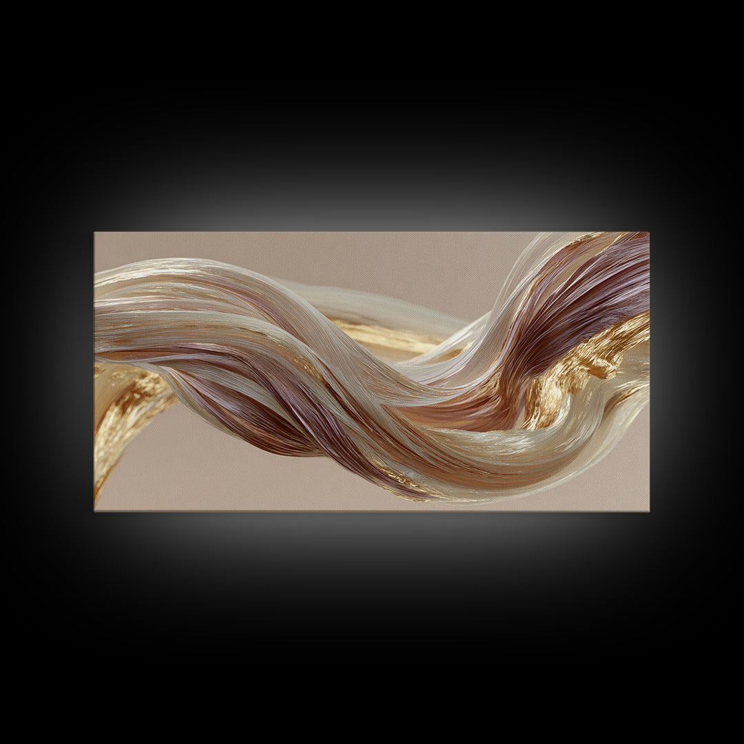 Abstract Hair Strands Forming Elegant Waves Framed Canvas Print, Hair Salon Art, Digital Art, Living Room Decor, Abstract Art, HSA-2x1-23
