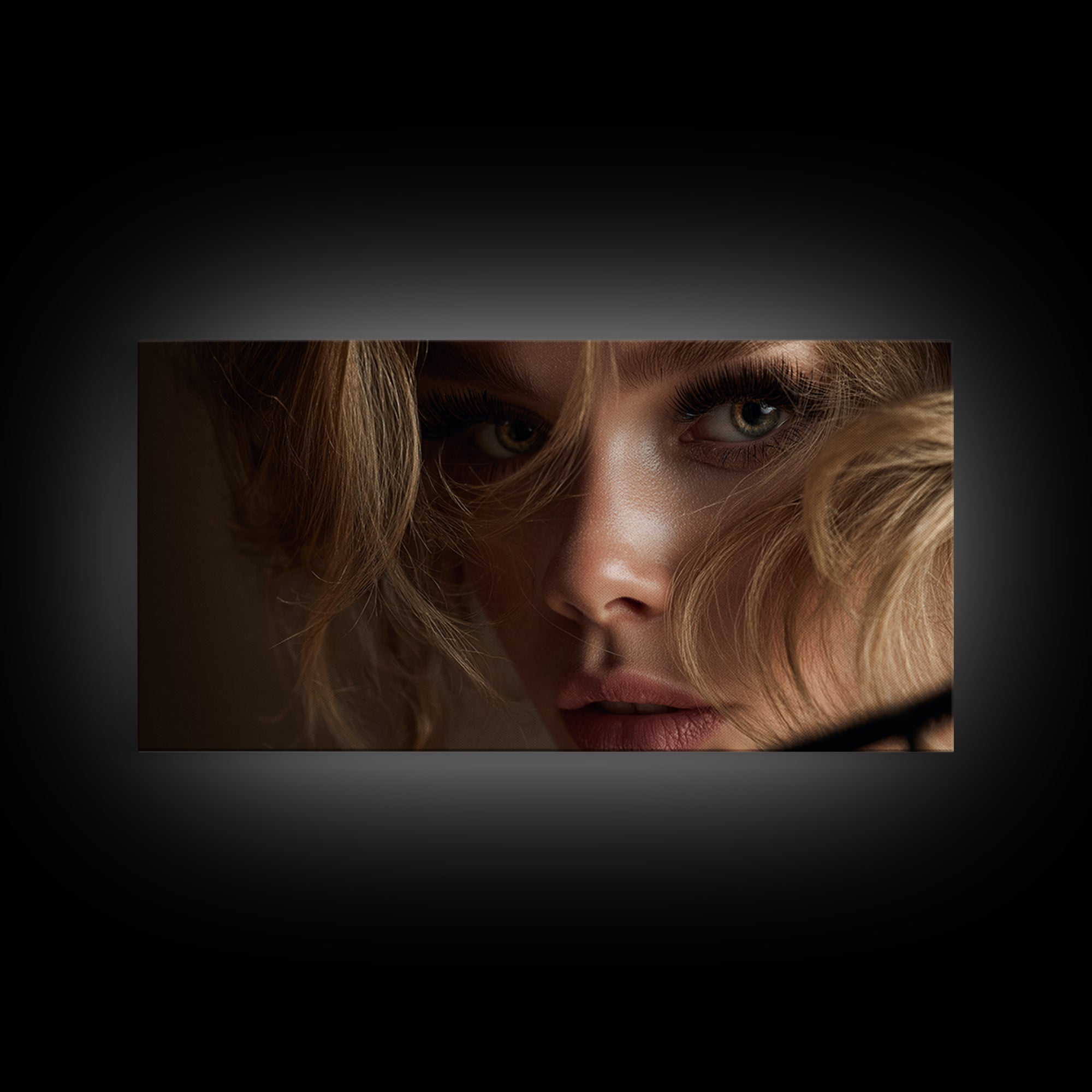 Glamour Face Portrait Framed Canvas Print, Hair Salon Art, Minimalist Decor, Living Room Decor, Fine Art, Style, Black Wall Art, HSA-2x1-28