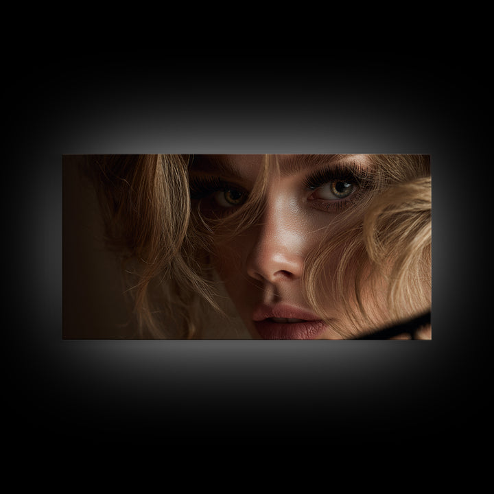 Glamour Face Portrait Framed Canvas Print, Hair Salon Art, Minimalist Decor, Living Room Decor, Fine Art, Style, Black Wall Art, HSA-2x1-28