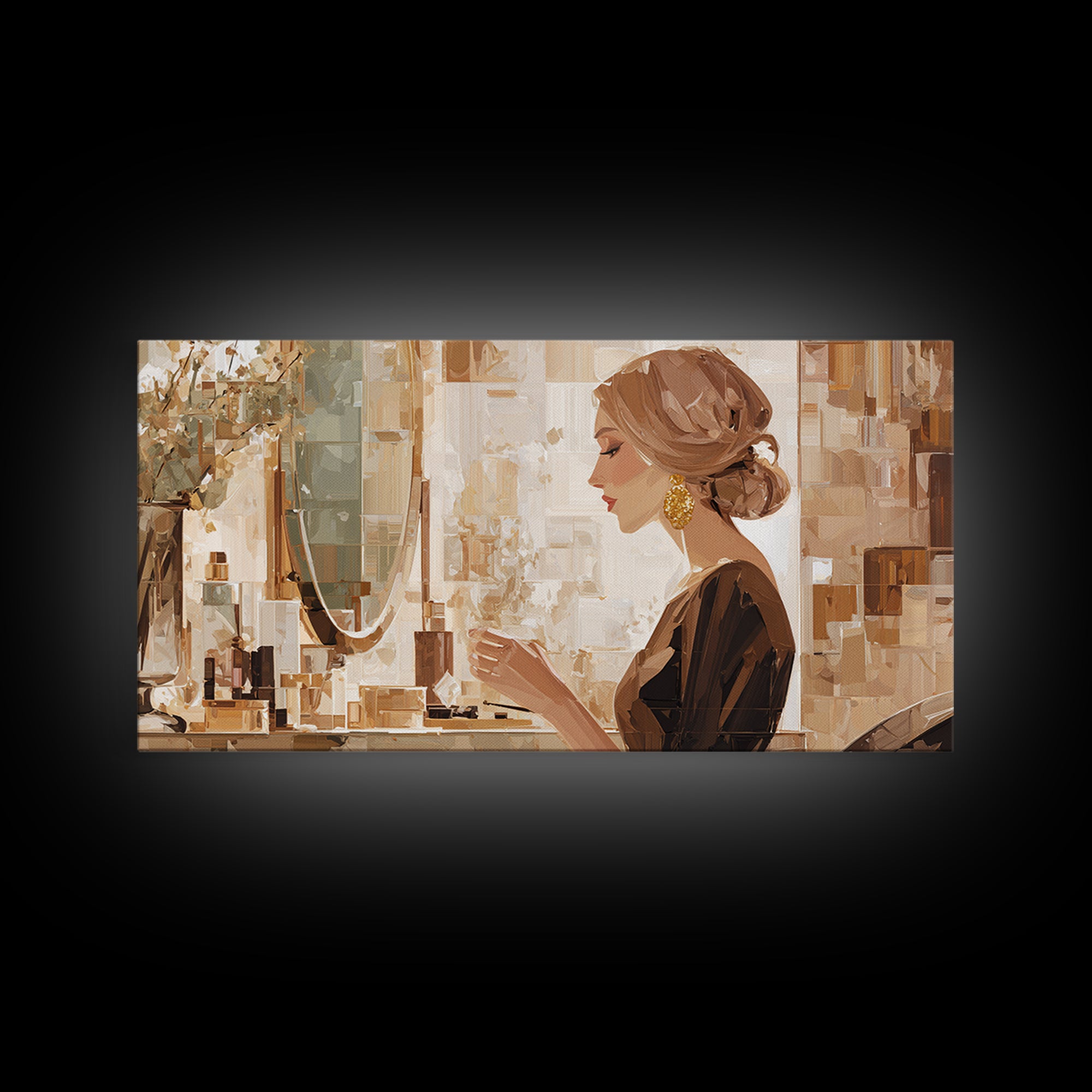 Minimal Female Profile Canvas Print, Hair Salon Art, Contemporary Art, Living Room Decor, Oil Painting, Style, Modern Art, HSA-2x1-32