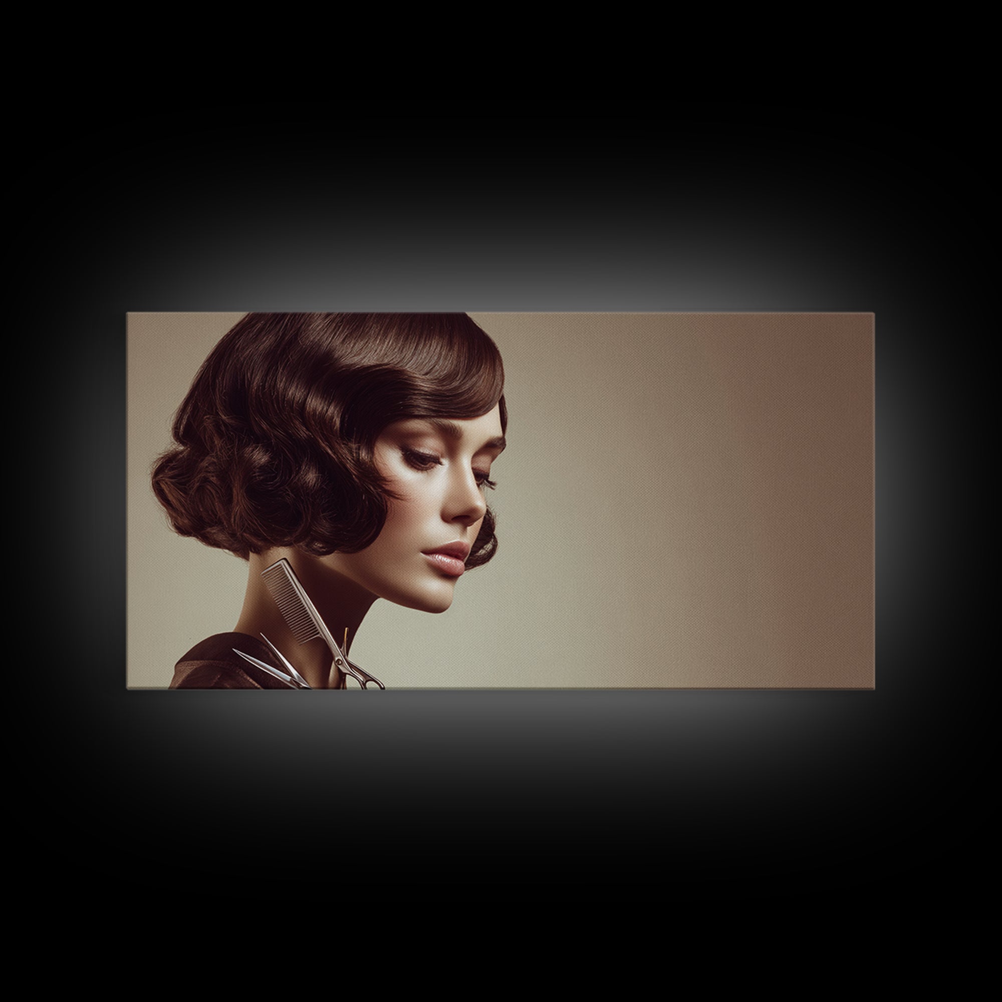 Woman with Dramatic Bob Haircut in Art Canvas Print, Hair Salon Art, Wall Decor, Living Room Decor, Style, African Art, HSA-2x1-48