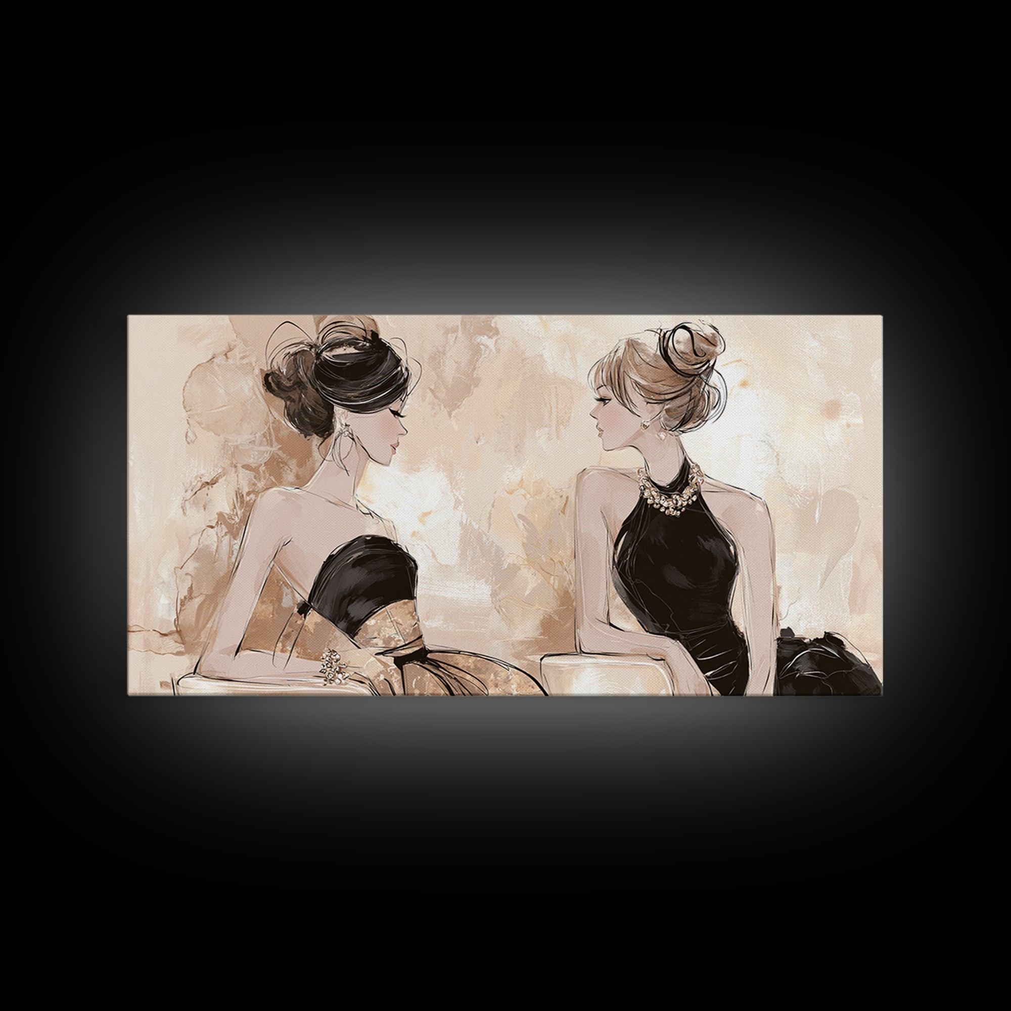 Black and White Line Art Salon Figure Framed Canvas Print, Hair Salon Art, Minimalist Wall Art, Living Room Decor, Style, HSA-2x1-51